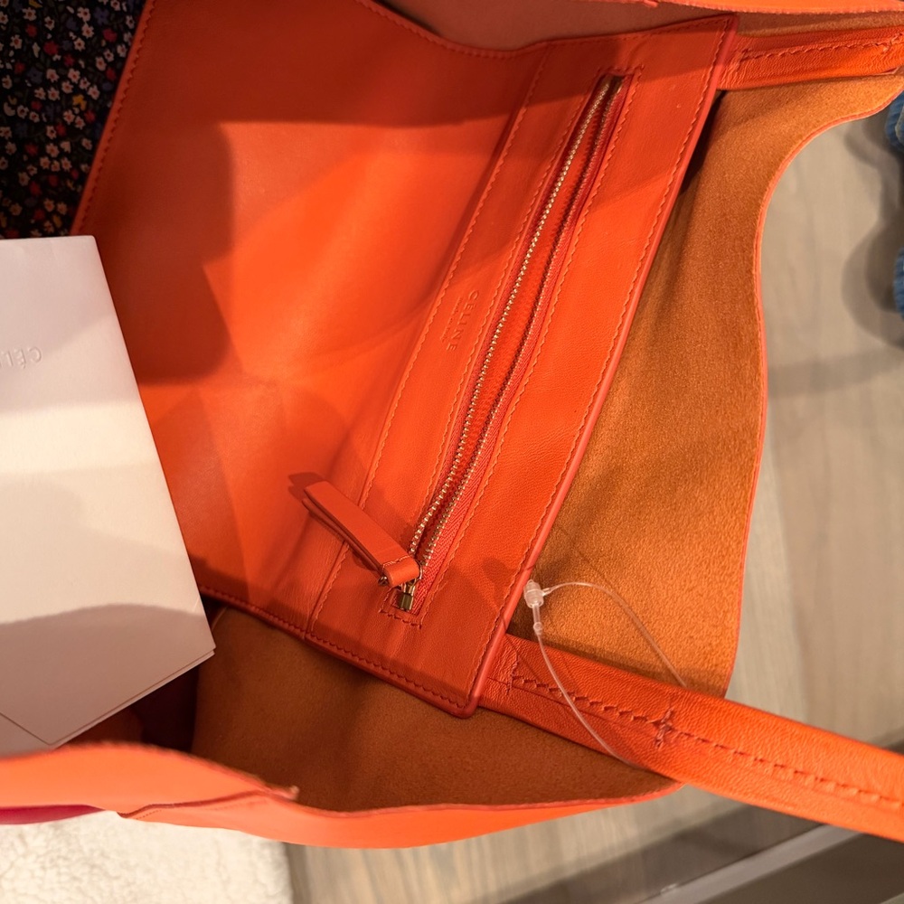 Old Celine, Horizontal Cabas Tote, NEW, two tones - orange/red. - Picture 9 of 9
